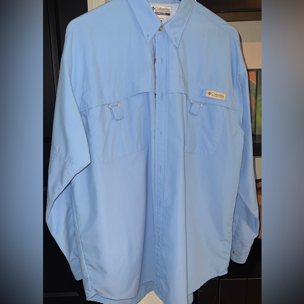 Columbia PFG Vented Fishing Shirt Blue UPF 30+ Sun Protection Camp Mens Size M